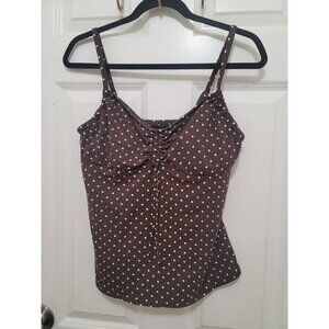 Lands End Brown Polka Dot Ruched Swing Top With Adjustable Straps Size 12